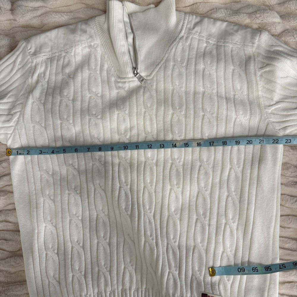 Blue Willi's Mens Cream Cable Knit Quarter Zip Sweater Size Large - Picture 10 of 11